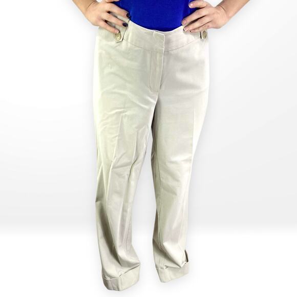 00s WORTHINGTON Vintage Cream Straight Leg Cuffed Hem Stretch Dress Pants - Picture 2 of 6